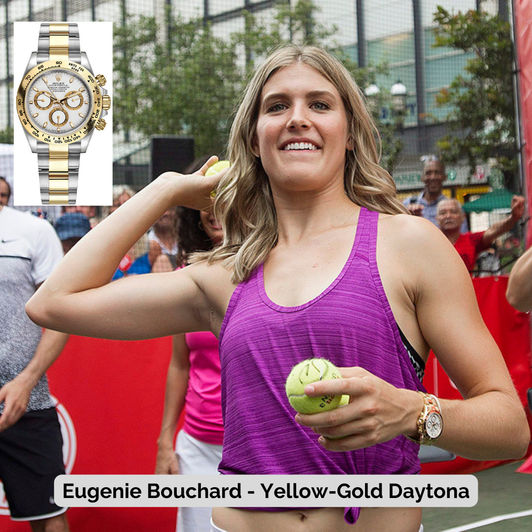 Eugenie Bouchard wearing Yellow-Gold Daytona