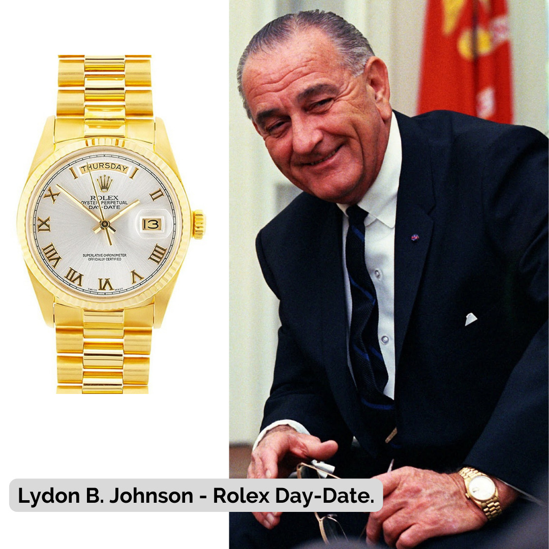Lydon B. Johnson wearing Rolex Day-Date