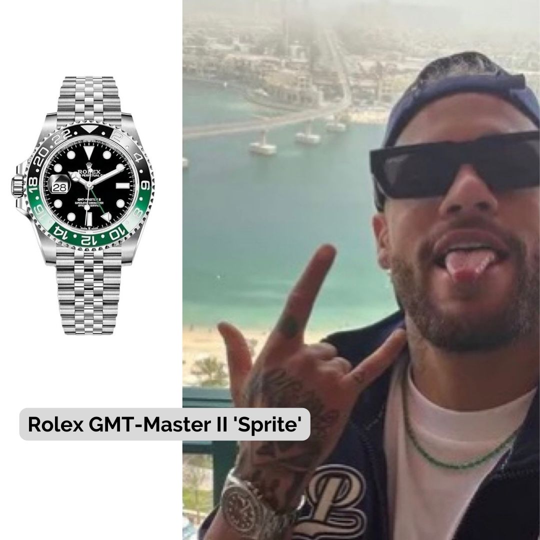 Neymar Jr wearing Rolex GMT-Master II 'Sprite'