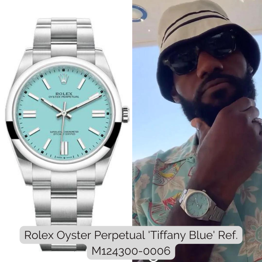 Lebron James wearing Rolex Oyster Perpetual 'Tiffany Blue' Ref. M124300-0006