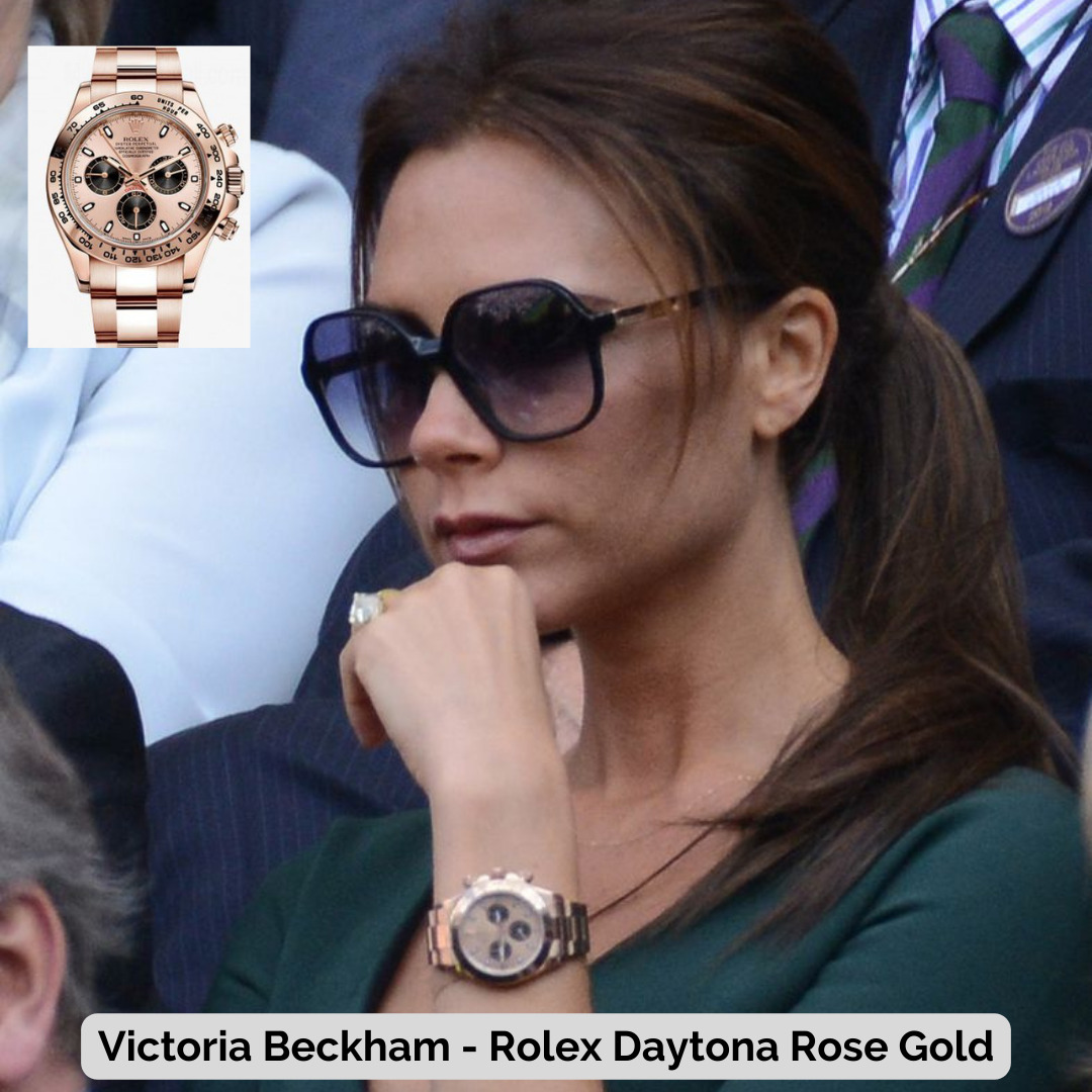 Victoria Beckham wearing Rolex Daytona Rose Gold