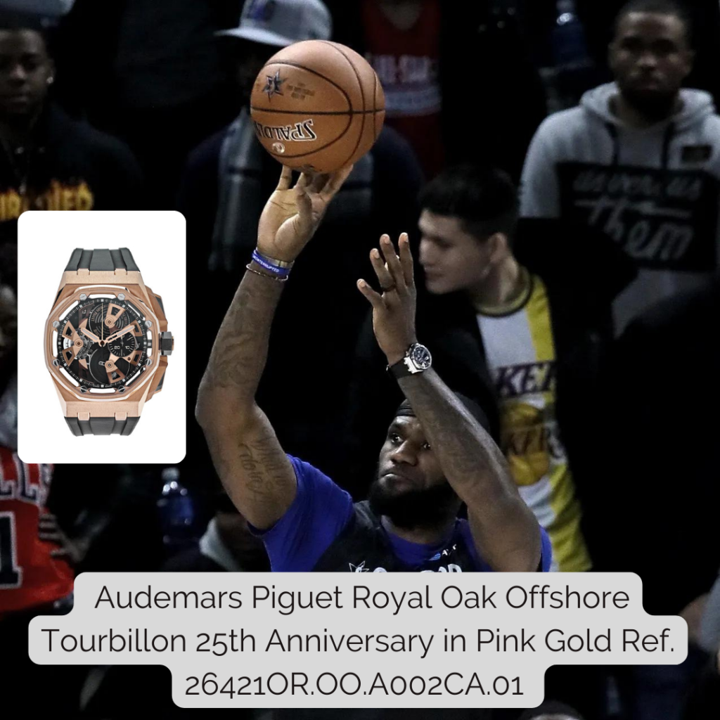 Lebron James wearing Audemars Piguet Royal Oak Offshore Tourbillon 25th Anniversary in Pink Gold Ref. 26421OR.OO.A002CA.01 