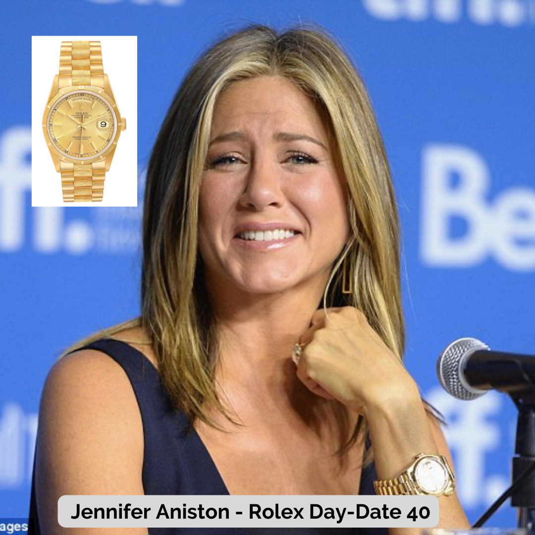 Jennifer Aniston wearing Rolex Day-Date 40