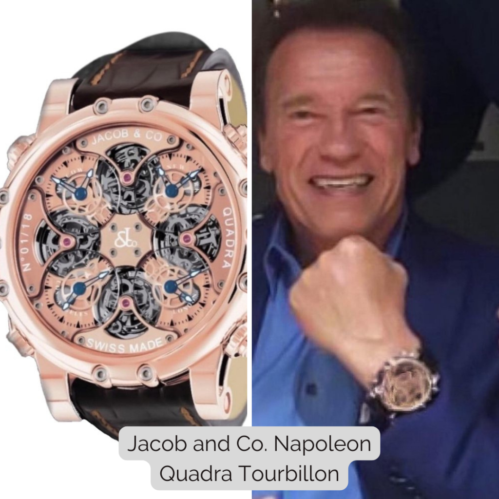 Arnold Schwarzenegger wearing Jacob and Co. Napoleon Quadra Tourbillon