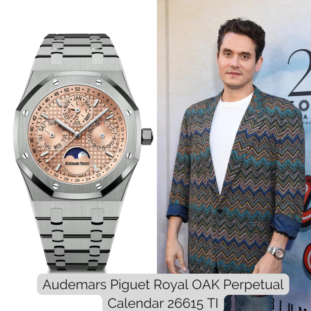 John Mayer wearing Audemars Piguet Royal OAK Perpetual Calendar 26615 TI