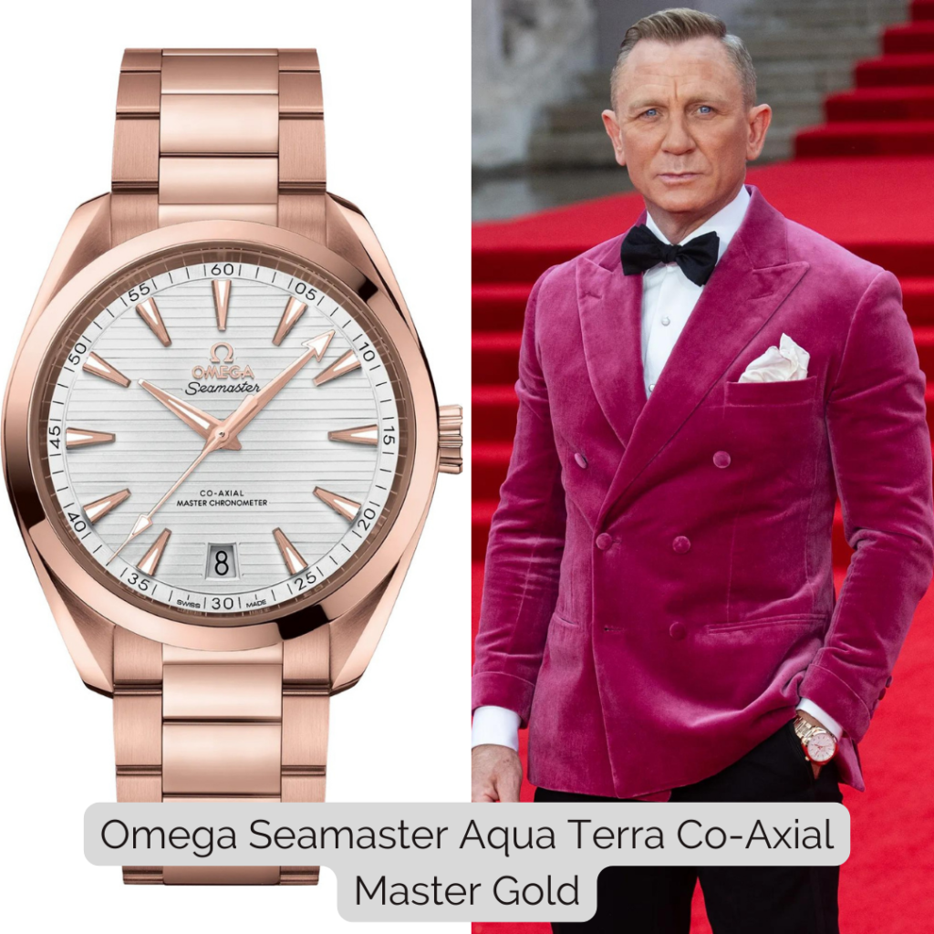 Daniel Craig wearing Omega Seamaster Aqua Terra Co-Axial Master Gold