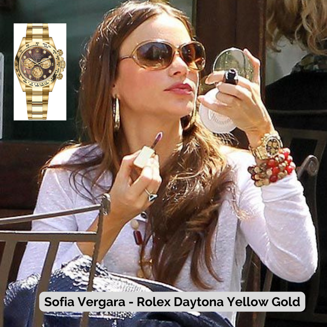 Sofia wearing Rolex Daytona Yellow Gold