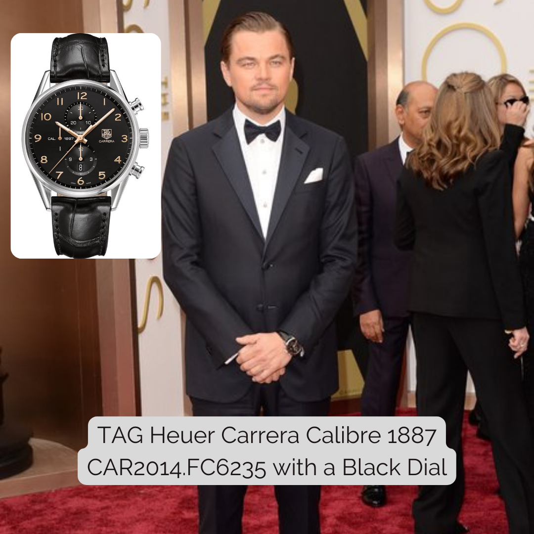 Leonardo DiCaprio wearing TAG Heuer Carrera Calibre 1887 CAR2014.FC6235 with a Black Dial