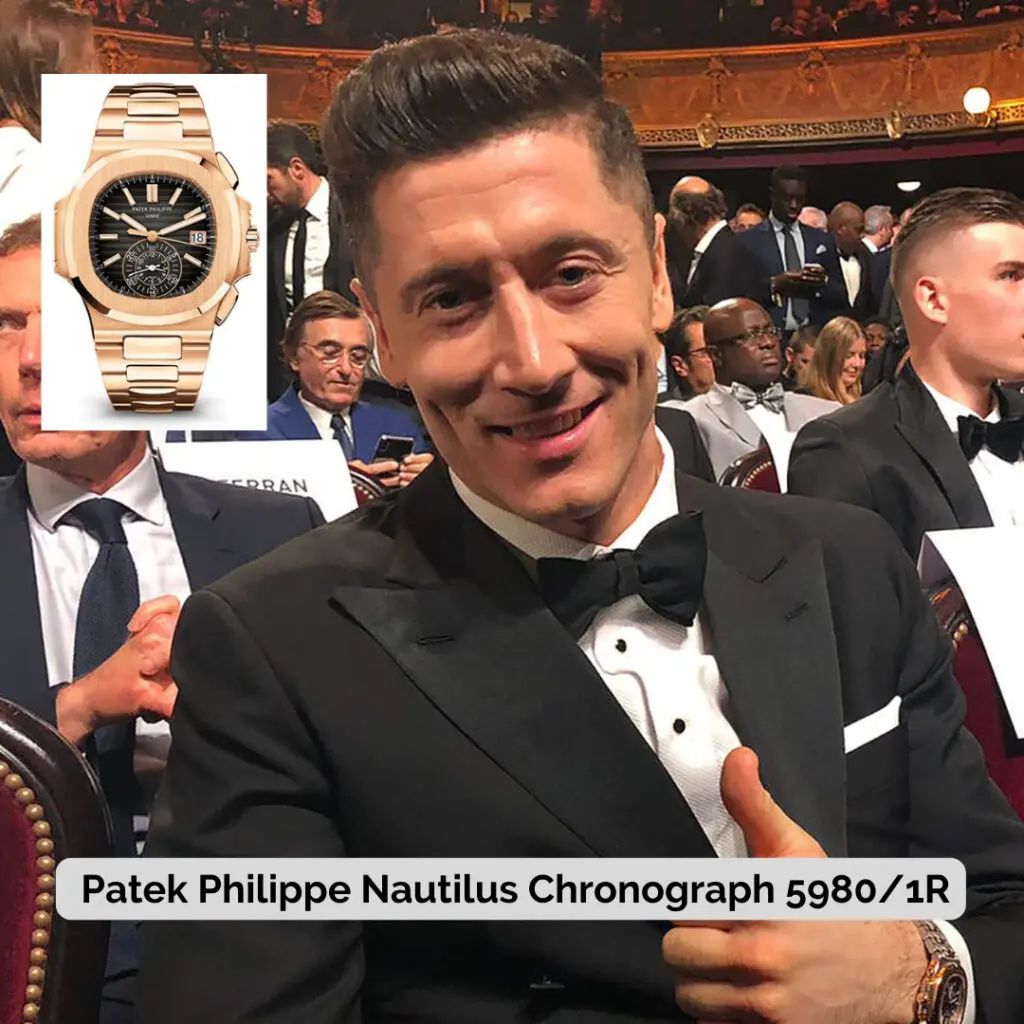 Robert Lewandowski wearing Patek Philippe Nautilus Chronograph 5980/1R