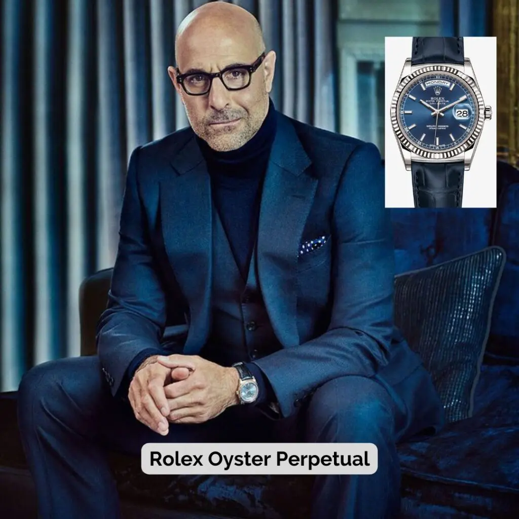Stanley Tucci wearing Rolex Oyster Perpetual