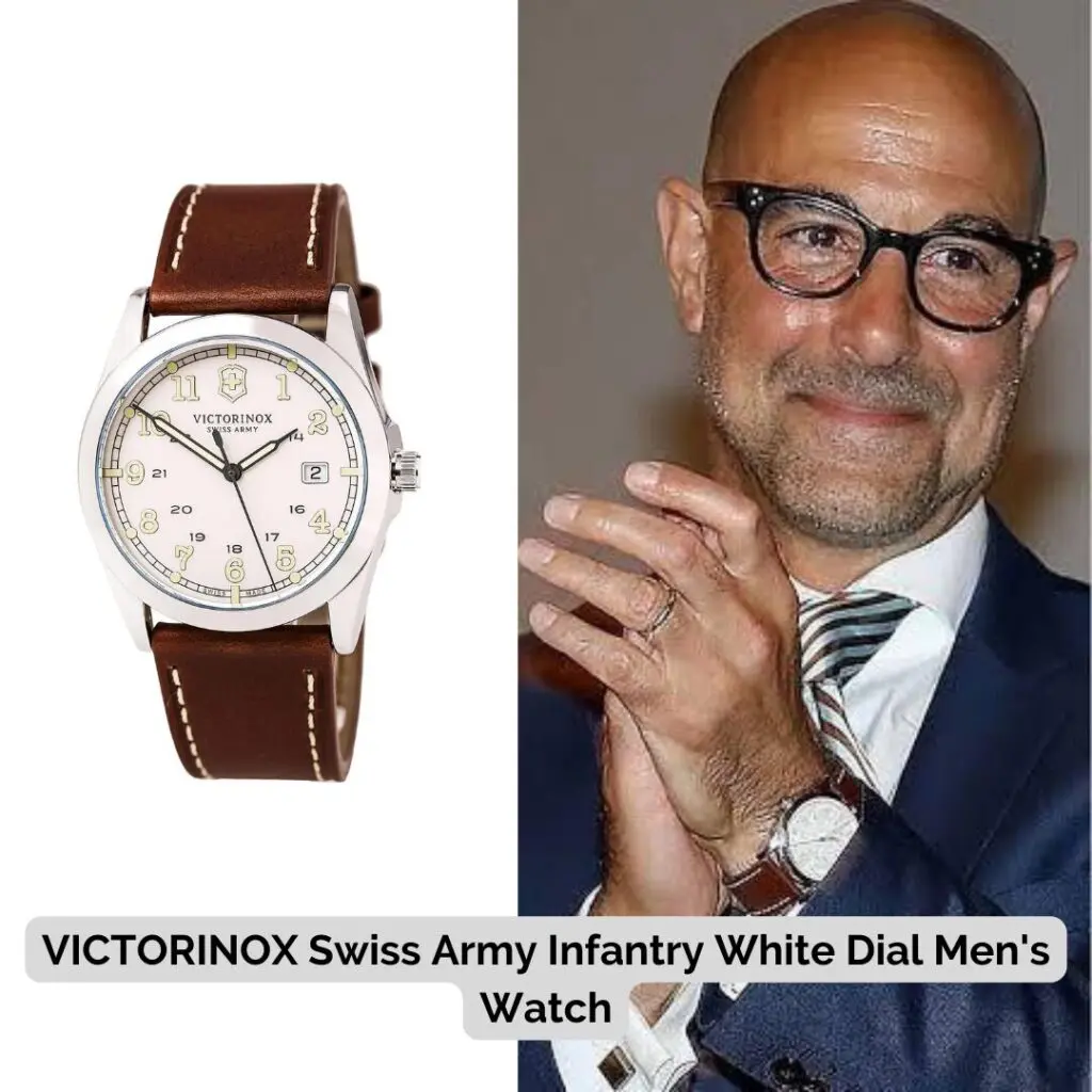 Stanley Tucci wearing VICTORINOX Swiss Army Infantry White Dial Men's Watch
