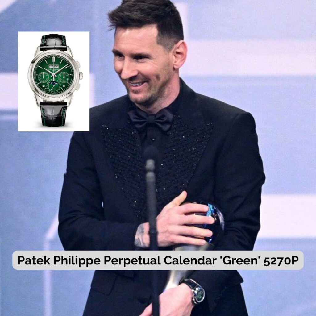 Lionel Messi wearing Patek Philippe Perpetual Calendar 'Green' 5270P
