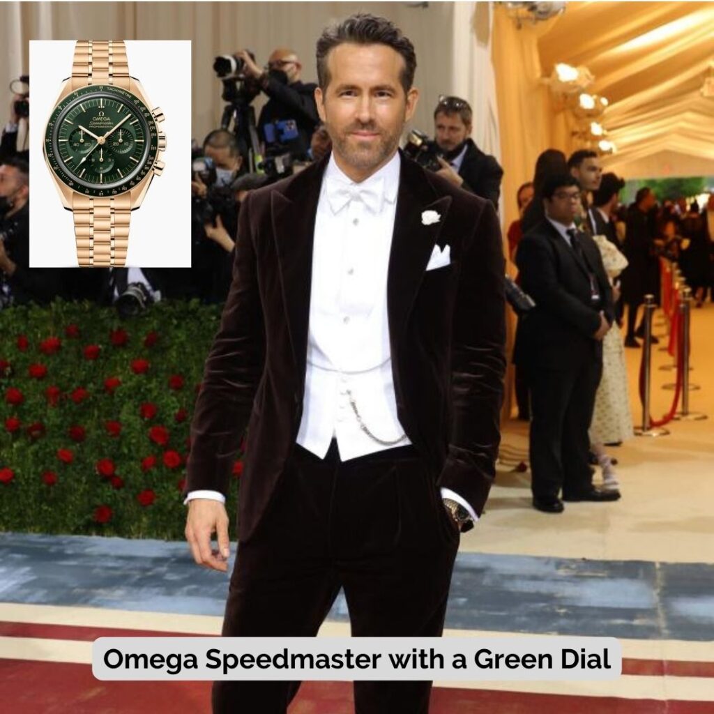 Ryan Reynolds wearing Omega Speedmaster with a Green Dial