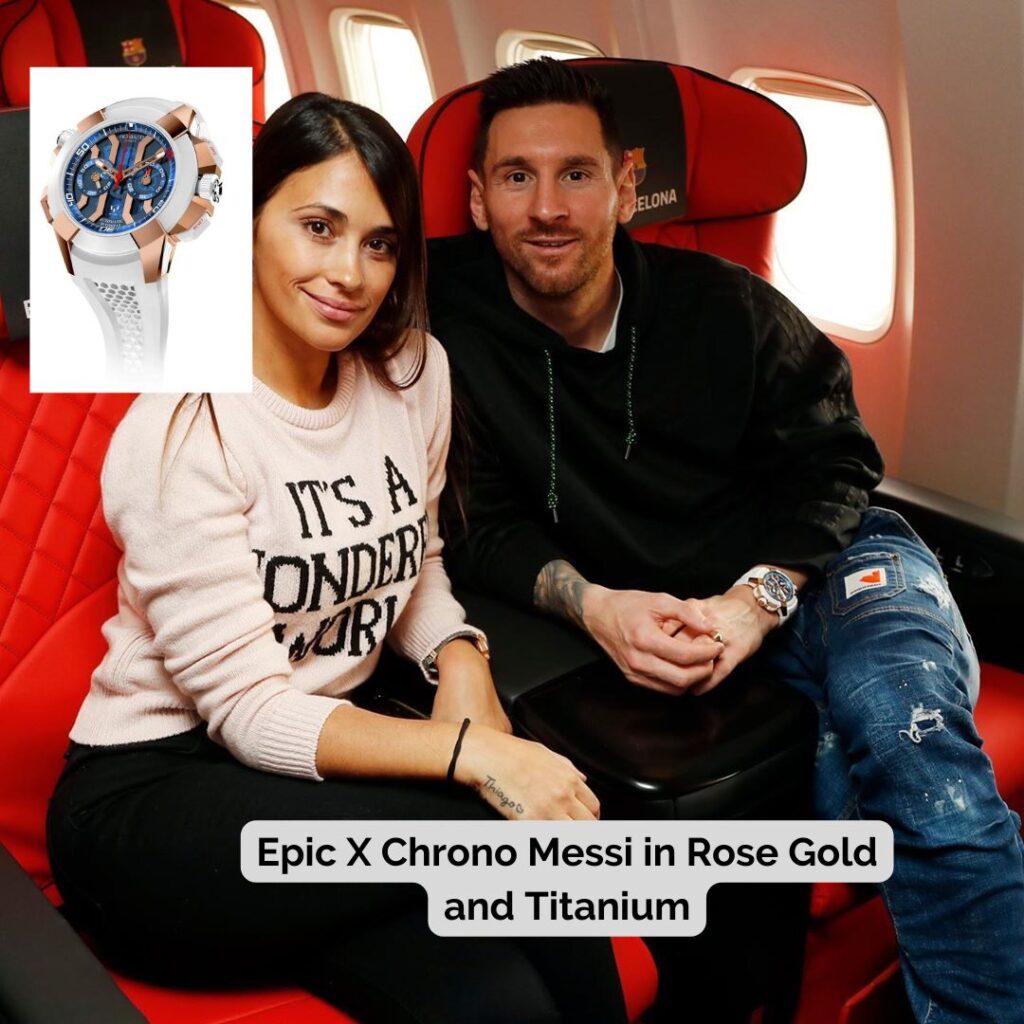 Lionel Messi wearing Epic X Chrono Messi in Rose Gold and Titanium