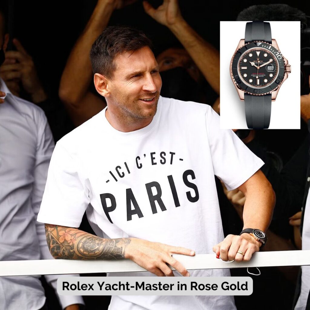 Lionel Messi wearing Rolex Yacht-Master in Rose Gold