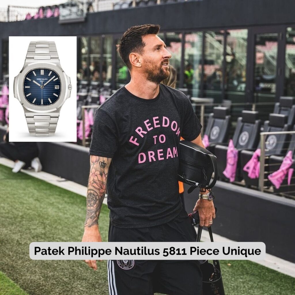 Lionel Messi wearing Patek Philippe Nautilus 5811 Piece Unique