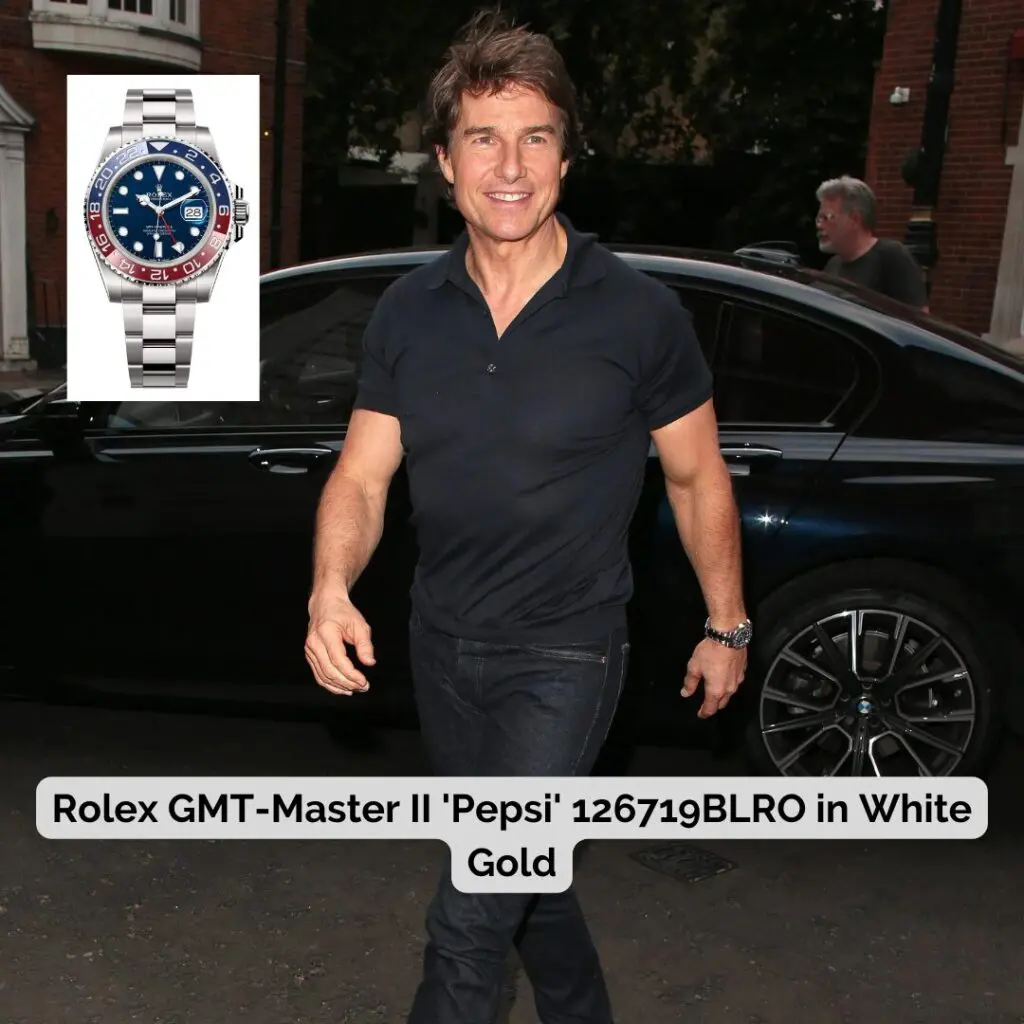 Tom Cruise wearing Rolex GMT-Master II 'Pepsi' 126719BLRO in White Gold