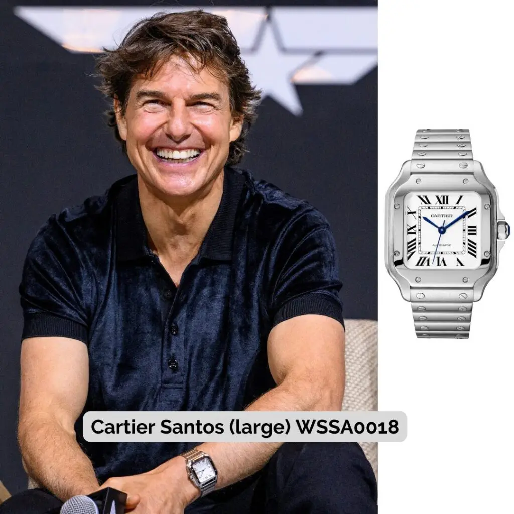 Tom Cruise wearing Cartier Santos (large) WSSA0018